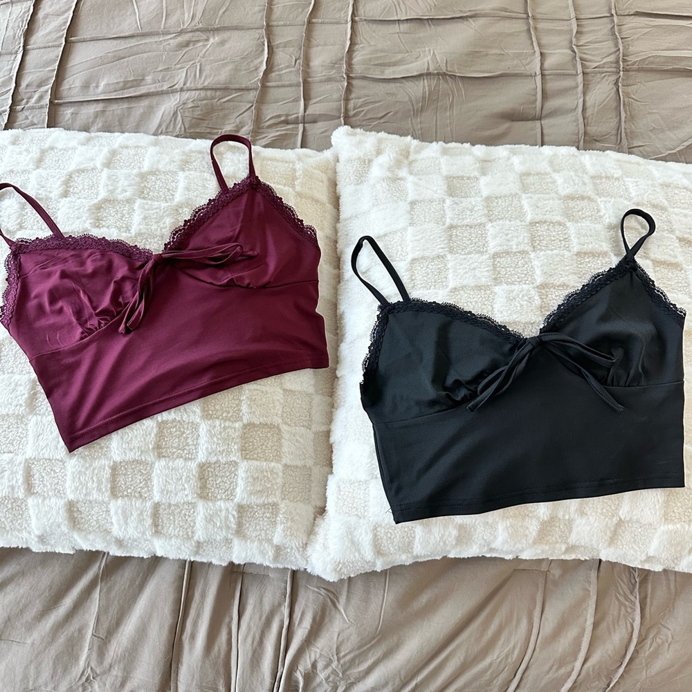 SHEIN Lace Trim Bralette Set - Black and Burgundy